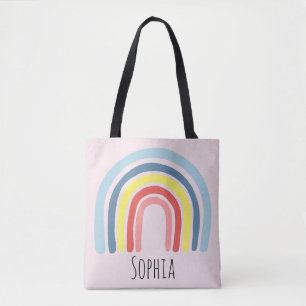 Girls Cute Whimsical Trendy Rainbow en Name Kinder Tote Bag