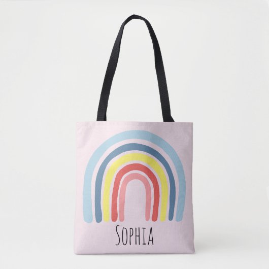 Girls Cute Whimsical Trendy Rainbow en Name Kinder Tote Bag (Voorkant)