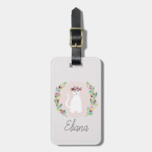 Girls Cute White Cat met Flowers en Name Kinder