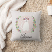 Girls Cute White Cat met Flowers en Name Kussen (Deken)