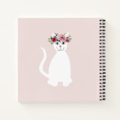 Girls Cute White Cat met Flowers en Name Notitieboek (Achterkant)
