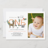 Girls Cute Wild One Woodland Animals 1e verjaardag Kaart (Voorkant)