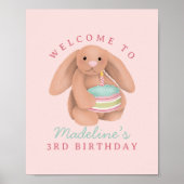 Girls Cute Woodland Bunny Birthday Welcome Poster (Voorkant)