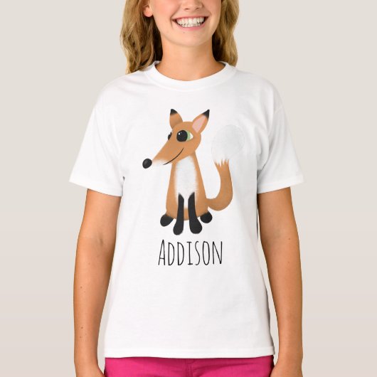 Girls Cute Woodland Forest Fox en Name T-shirt (Voorkant)