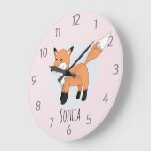 Girls Cute Woodland Fox en Name Kinder Grote Klok (Hoek)