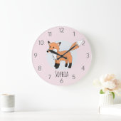 Girls Cute Woodland Fox en Name Kinder Grote Klok (Huis)
