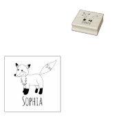 Girls Cute Woodland Fox & Name School Bookplate Rubberstempel (Gestempeld)