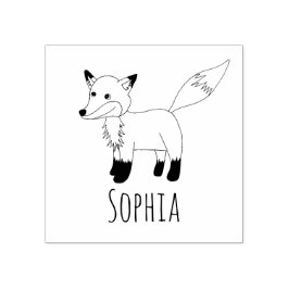 Girls Cute Woodland Fox & Name School Bookplate Rubberstempel