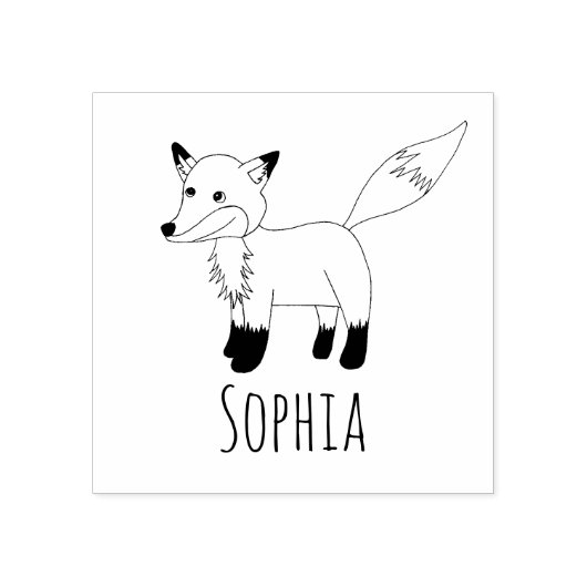 Girls Cute Woodland Fox & Name School Bookplate Rubberstempel (Afrduk)
