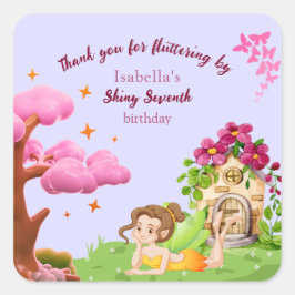 Girls Cute Yellow Fairy Fairytale home Vierkante Sticker