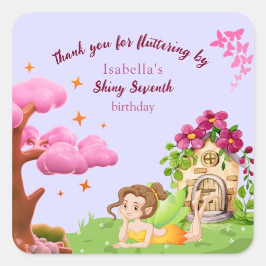Girls Cute Yellow Fairy Fairytale home Vierkante Sticker (Voorkant)