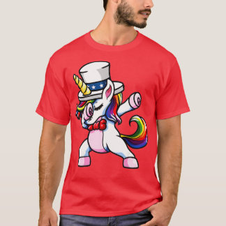 Girls Dabbing American Unicorn Patriotic Fourth 4t T-shirt