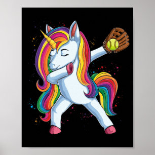 Girls Dabbing Softball Unicorn Apparel Sport Poster