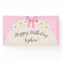 Girl's Daisy Flower and Bow Birthday Banner