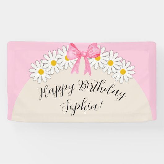 Girl's Daisy Flower and Bow Birthday Banner (Horizontaal)