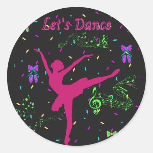 Girls Dance Musical Notes Ronde Sticker (Voorkant)