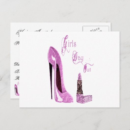 Girls Day/Night Out Party Invitation Card Uitnodiging Briefkaart (Voorkant / Achterkant)
