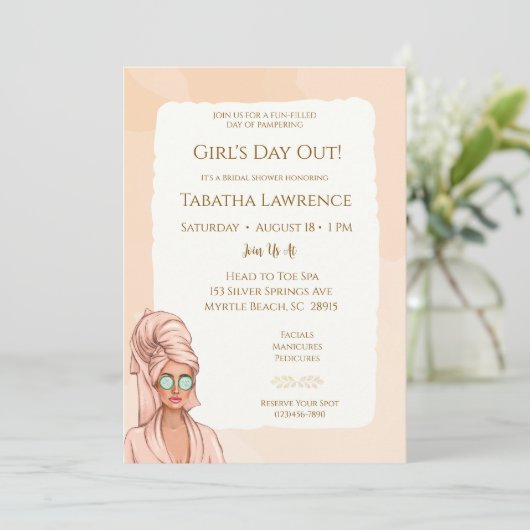 Girls Day Out Spa Bruids Douche Uitnodiging (Staand voorkant)