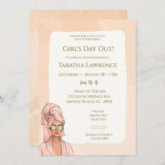 Girls Day Out Spa Bruids Douche Uitnodiging (Voorkant / Achterkant)