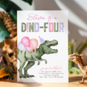 Girl's Dino-Four Verjaardag Uitnodiging