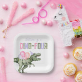 Girl's Dino Vier Verjaardag Party Borden Papieren Bordje (Feest)