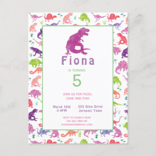 Girls Dinosaur Birthday Party Briefkaart Invitatio