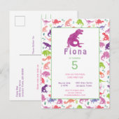 Girls Dinosaur Birthday Party Briefkaart Invitatio (Voorkant / Achterkant)