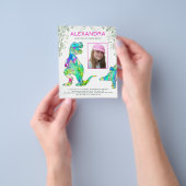 Girls Dinosaur Birthday Party Budget Invitation Flyer (Hand)