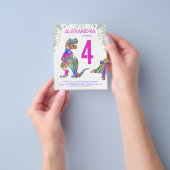 Girls Dinosaur Birthday Party Budget Invitation Flyer (Hand)