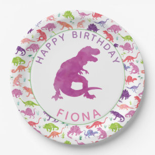 Girls Dinosaur Birthday Party Personalized Paars Papieren Bordje