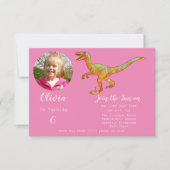 Girls Dinosaur Birthday Velociraptor Pink Kaart (Voorkant)