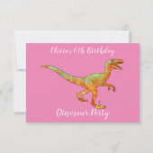 Girls Dinosaur Birthday Velociraptor Pink Kaart (Achterkant)