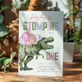 Girl's Dinosaur Eerste Verjaardag Uitnodiging