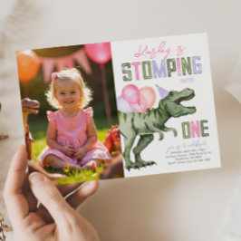 Girl's Dinosaur Eerste Verjaardag Uitnodiging