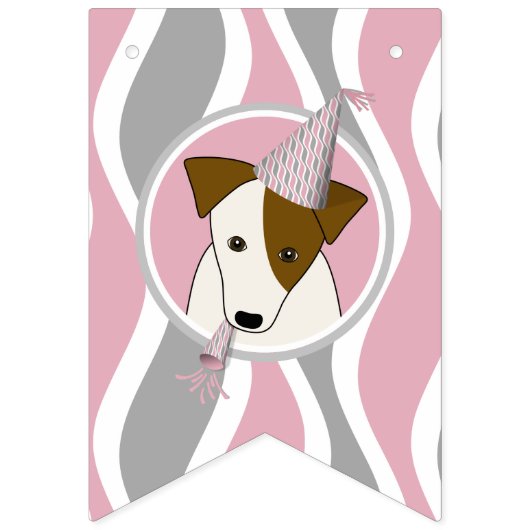 Girl's Dog Theme Verjaardag Roze Grijze Wavy Strep Vlaggetjes (Derde vlag)