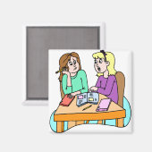 Girls Doing Homework Magneet (Voorkant / Achterkant)