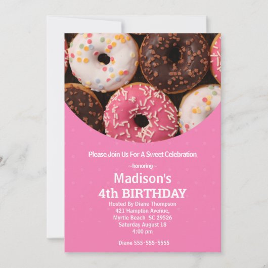 Girls Donut Birthday Party Any Age Invitation Kaart (Voorkant)