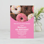 Girls Donut Birthday Party Any Age Invitation Kaart (Staand voorkant)
