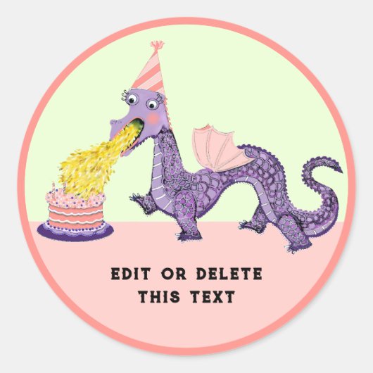Girl's Dragon Birthday Classic Round Sticker (Voorkant)