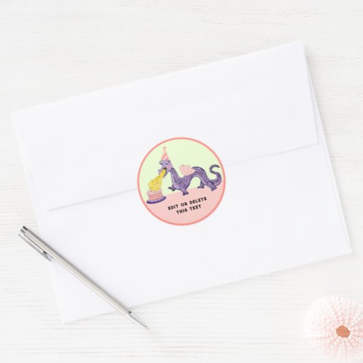Girl's Dragon Birthday Classic Round Sticker (Envelop)