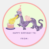 Girl's Dragon Birthday Classic Round Sticker (Voorkant)