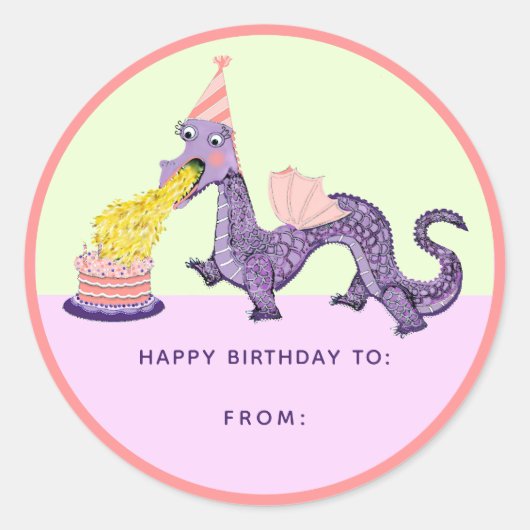 Girl's Dragon Birthday Classic Round Sticker (Voorkant)