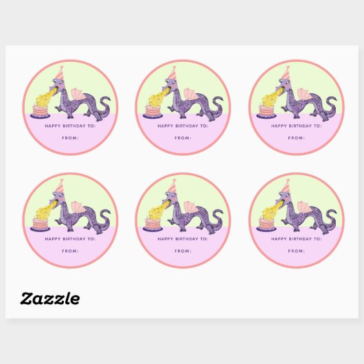 Girl's Dragon Birthday Classic Round Sticker (Vel)