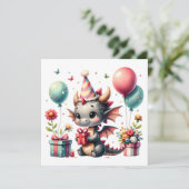 Girl's Dragon thema verjaardagsfeestje Kaart (Staand voorkant)