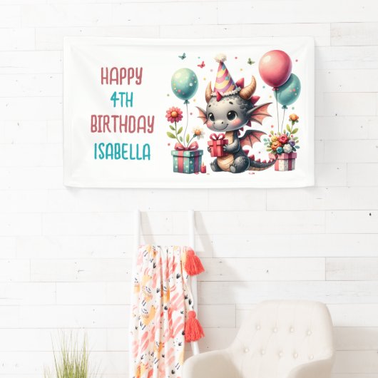 Girl's Dragon thema verjaardagsfeestje Spandoek (Insitu)