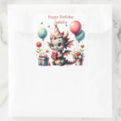 Girl's Dragon thema verjaardagsfeestje Vierkante Sticker (Tas)