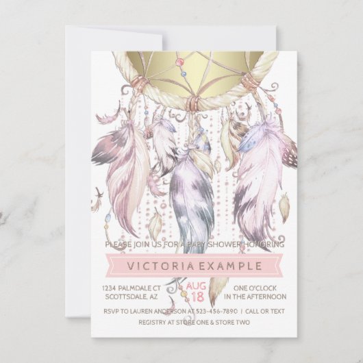 Girls Dream Catcher Baby Shower Uitnodigingen (Voorkant)