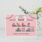 Girl's drive by Birthday Parade Invitation Kaart (Staand voorkant)