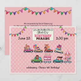 Girl's drive by Birthday Parade Invitation Kaart