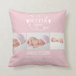 Girls Dusty Pink Foto Birth Announcement Kussen